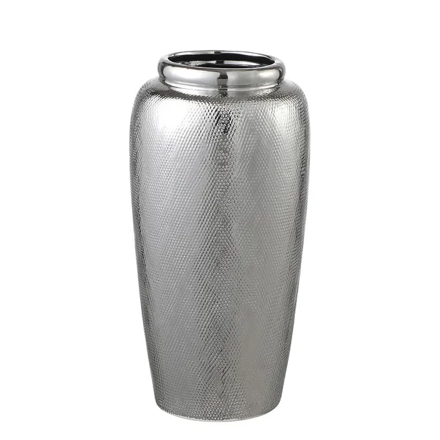 Sia Vases Silver Vase Céramique 40 cm Argenté Texturé