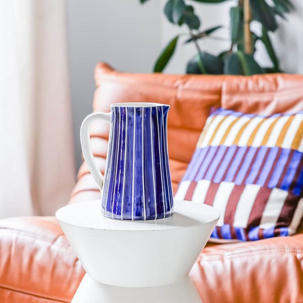 Flowrette Pichet bleu rayé vase céramique artisanal