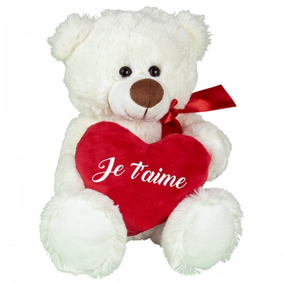 Feuillazur Rungis ours écru coeur peluche 15cm