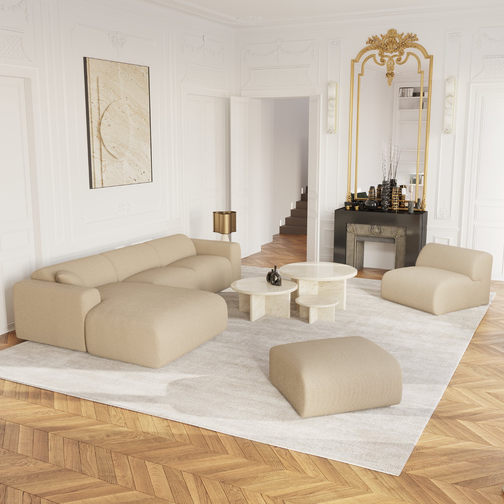Sia Home Myra canapé grand angle gauche crème tissu