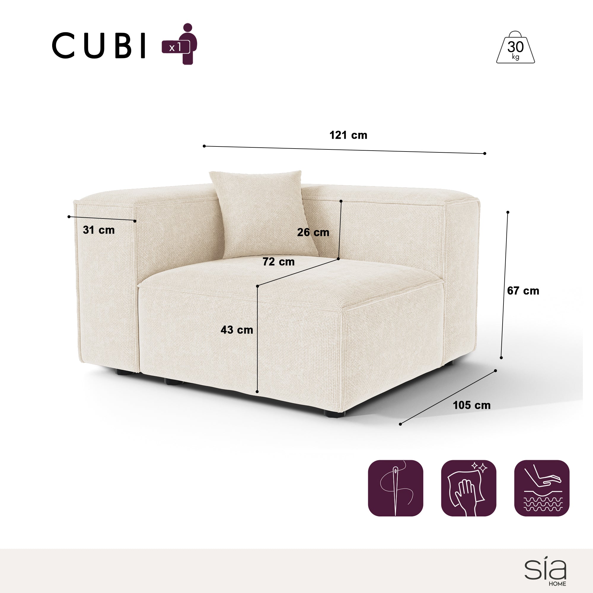 Sia Home Cubi module d'angle gauche crème canapé