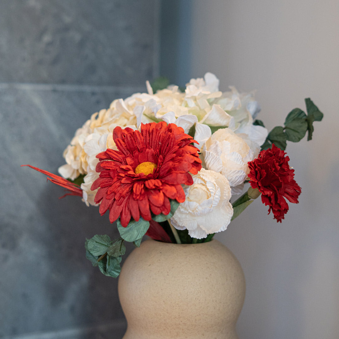 Flowrette Fleurs en papier Bouquet Pollock rouge blanc
