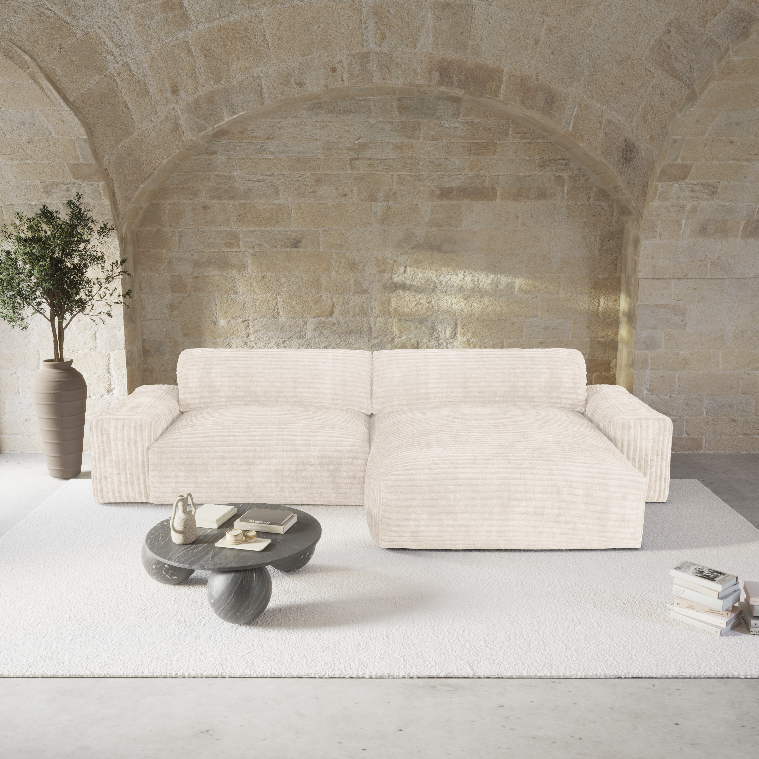 Sia Home Bliss canapé angle droit crème tissu confort