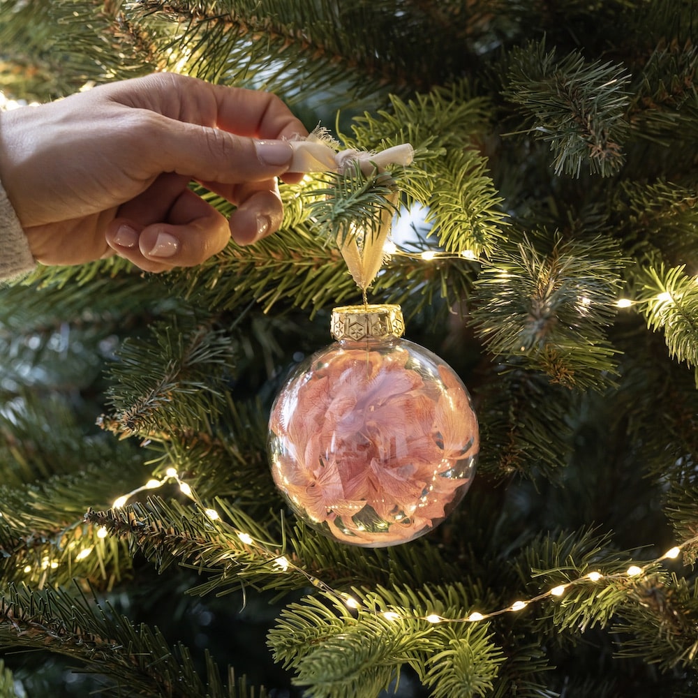 Flowrette Décoration boules Noël hortensia rose lot 4