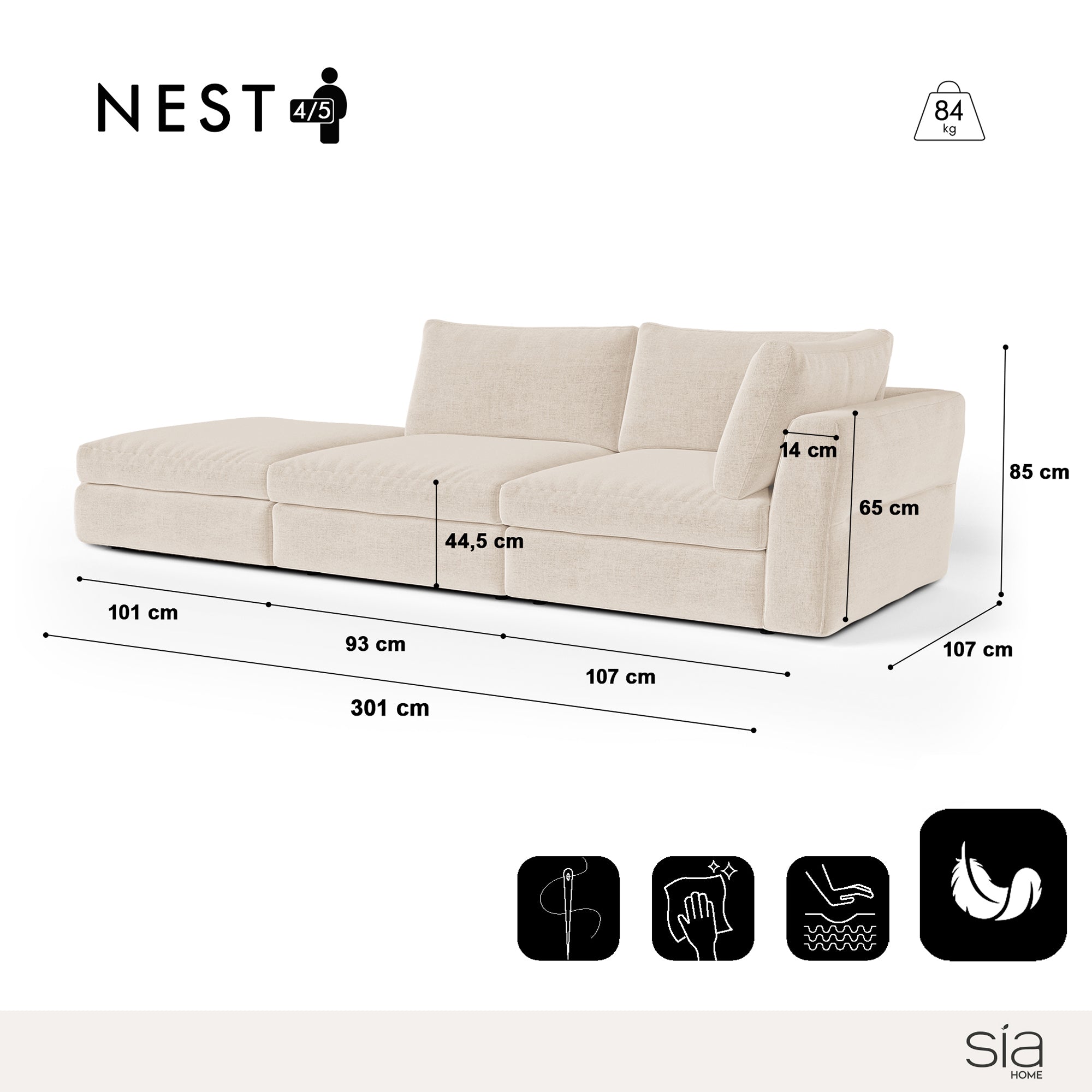 Sia Home Nest canapé modulable droit 4-5 places