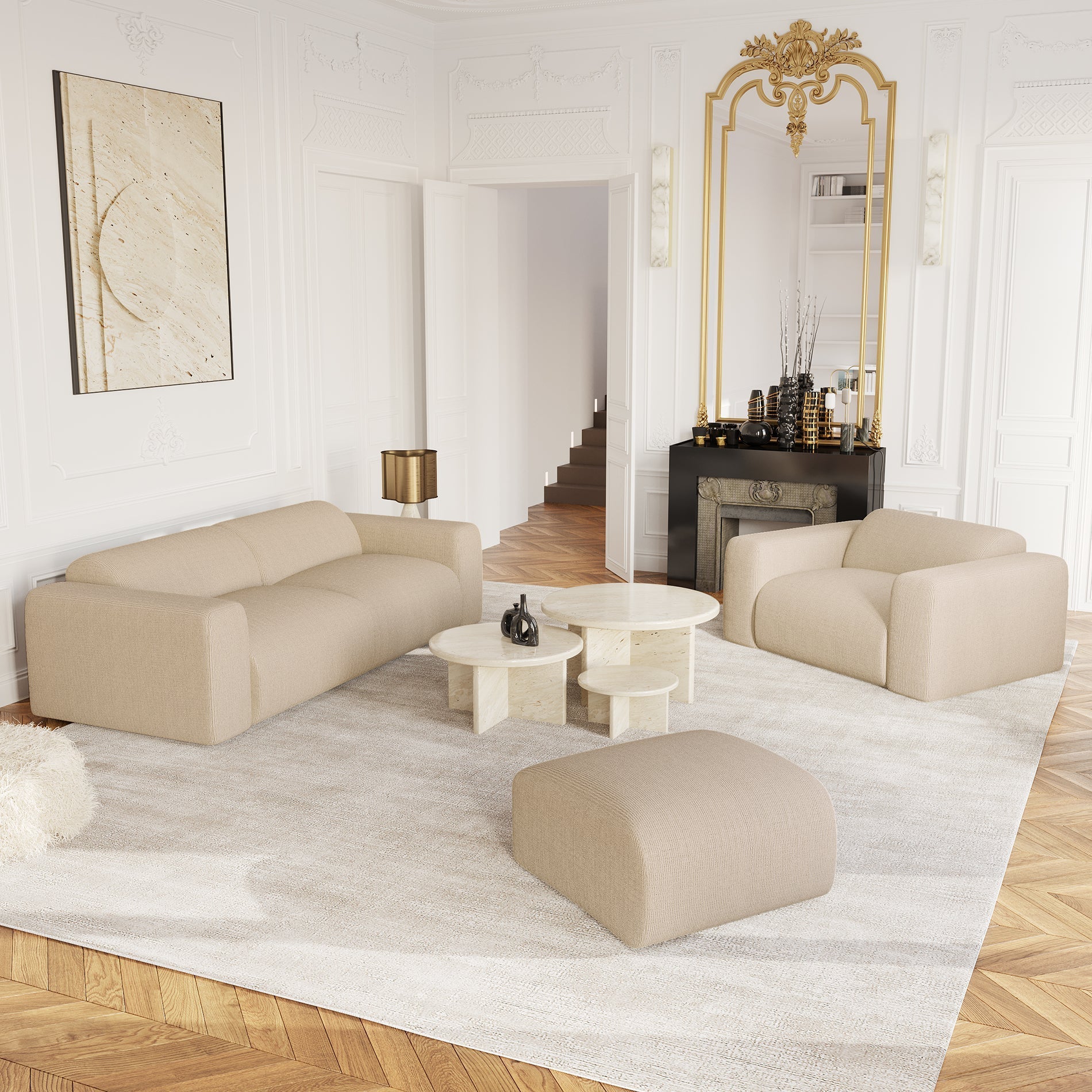 Sia Home Myra canapé droit crème tissu arrondi