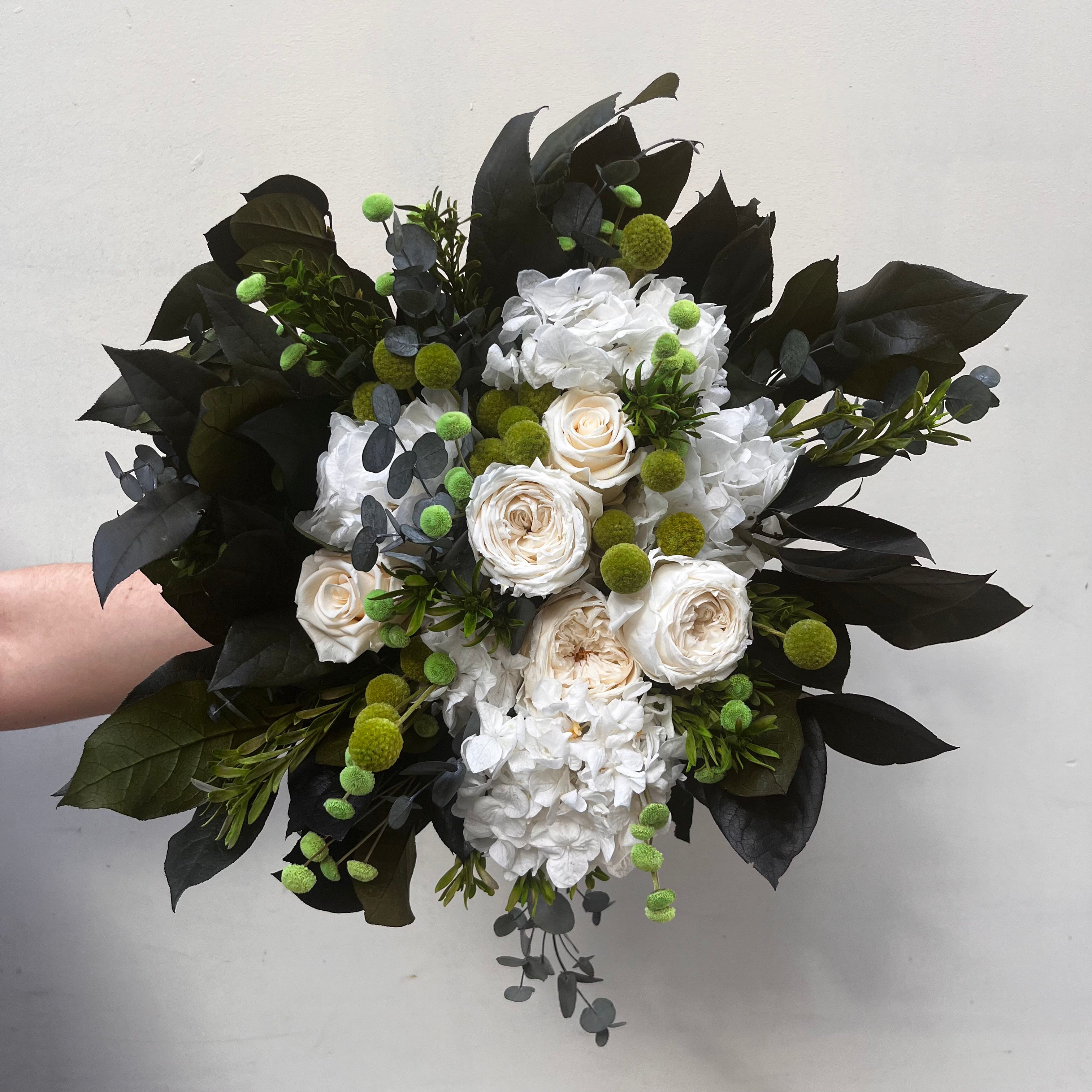 Ateliers Ouchamp Avenue Montaigne bouquet stabilisé blanc vert 40 cm