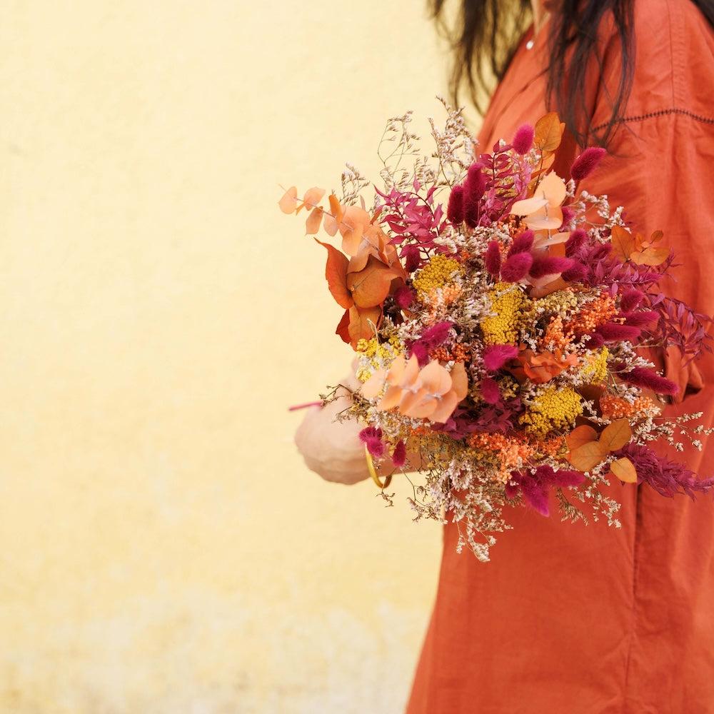Flowrette Adam bouquet fleurs séchées automne achillée jaune S