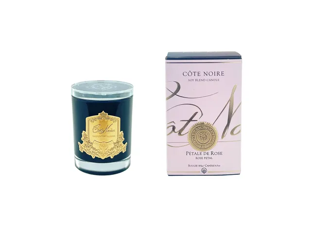 Côte Noire Soy Blend Candles bougie pétale de rose 450g verre noir