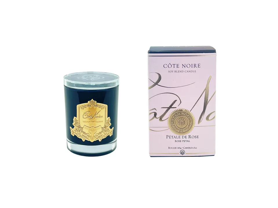 Côte Noire Soy Blend Candles bougie pétale de rose 450g verre noir