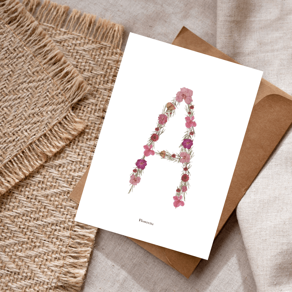Flowrette Herbier carte postale lettre A rose