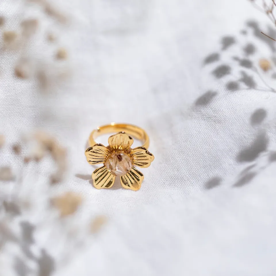 Flowrette Daisy bague fleur séchée dorée ajustable