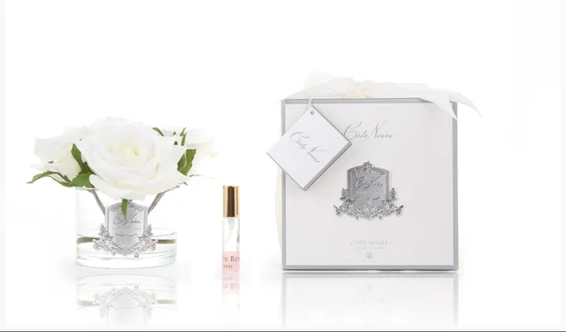 Côte Noire GMR61 5 roses ivoire vase transparent parfumées