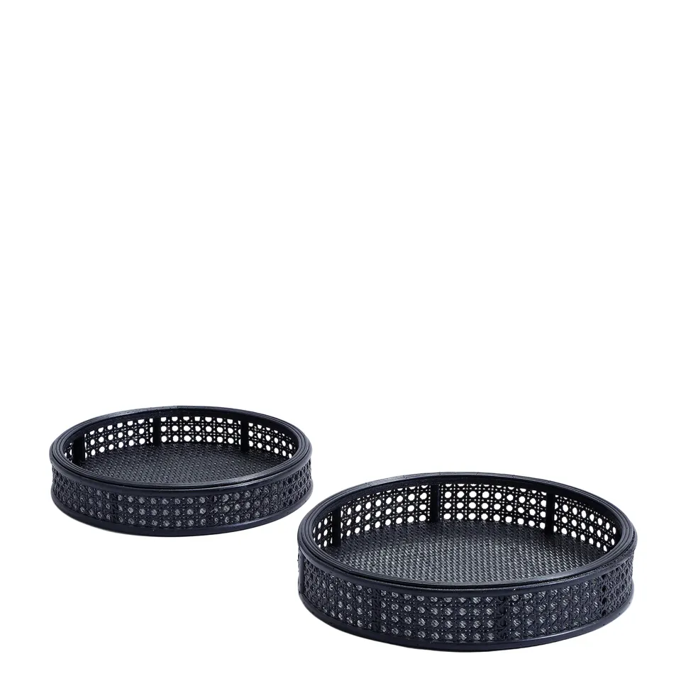 Sia Home Ysia lot 2 plateaux ronds noirs rotin