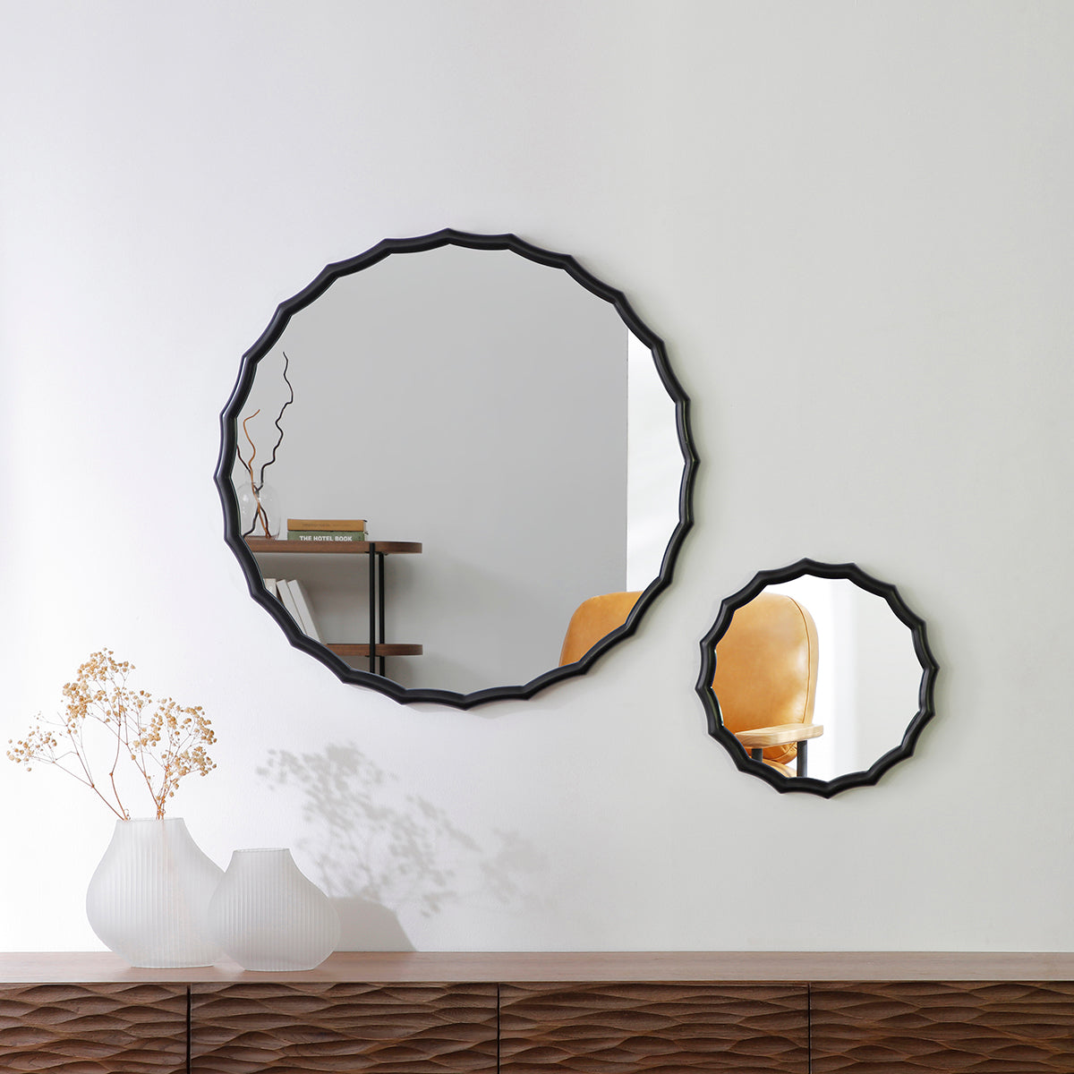 Sia Home Ondine miroir rond bois 76cm blanc