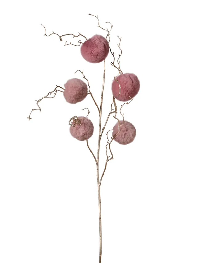 Feuillazur Rungis Branche de Pompom fleur rose Noël