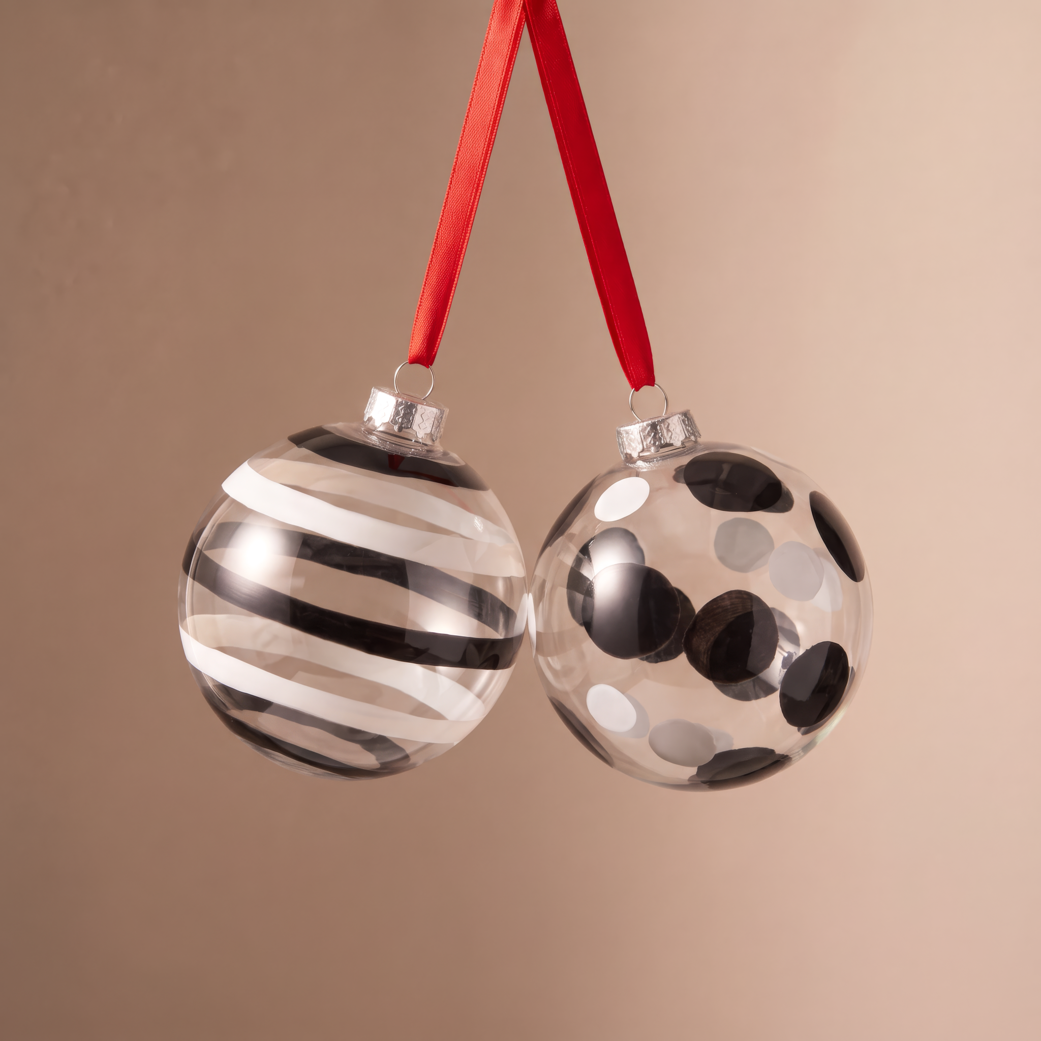Sia Home Boules Noël graphiques boule verre 8 cm noir lot 2