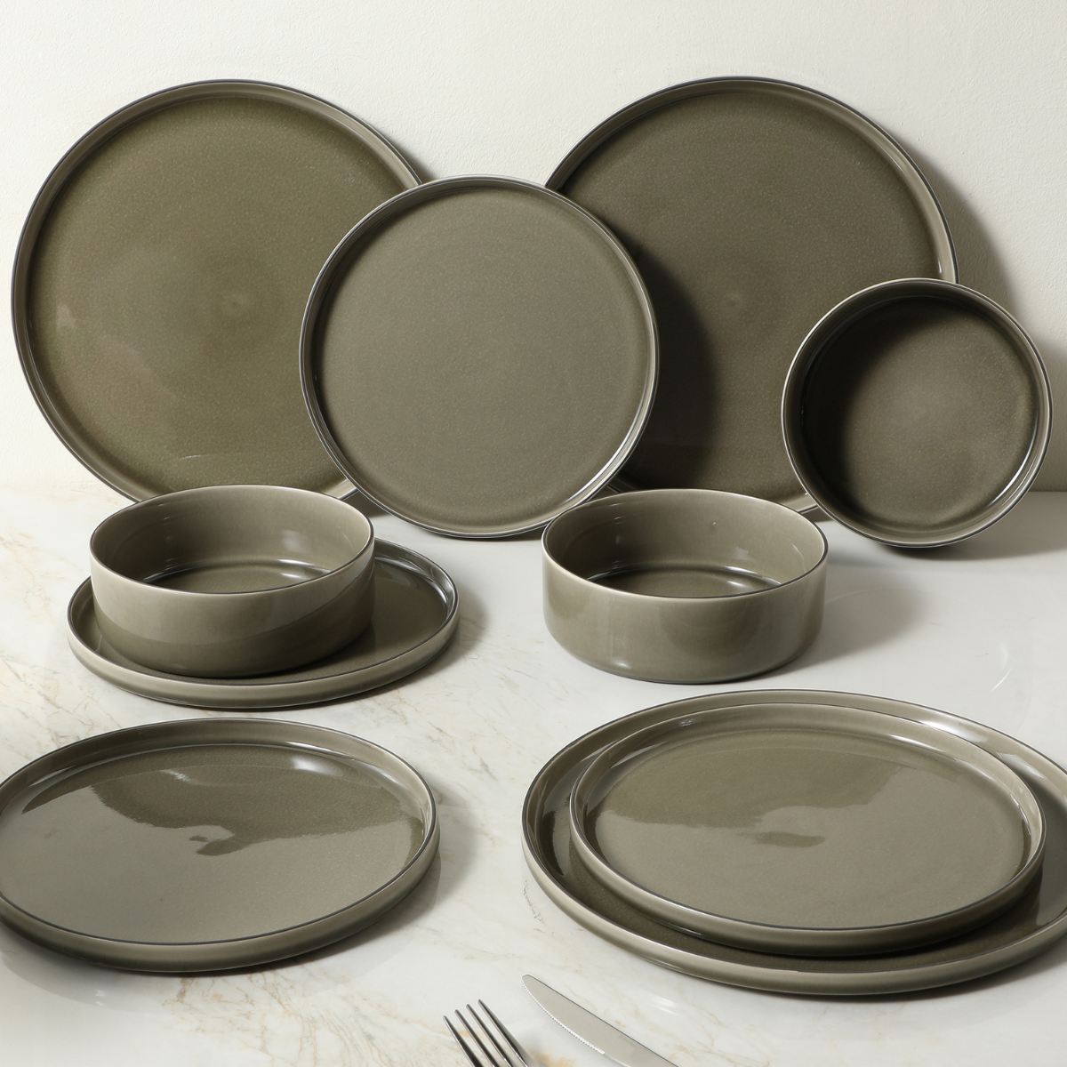 Sia Arts de la table Greeny 4 assiettes plates vert 27,9 cm