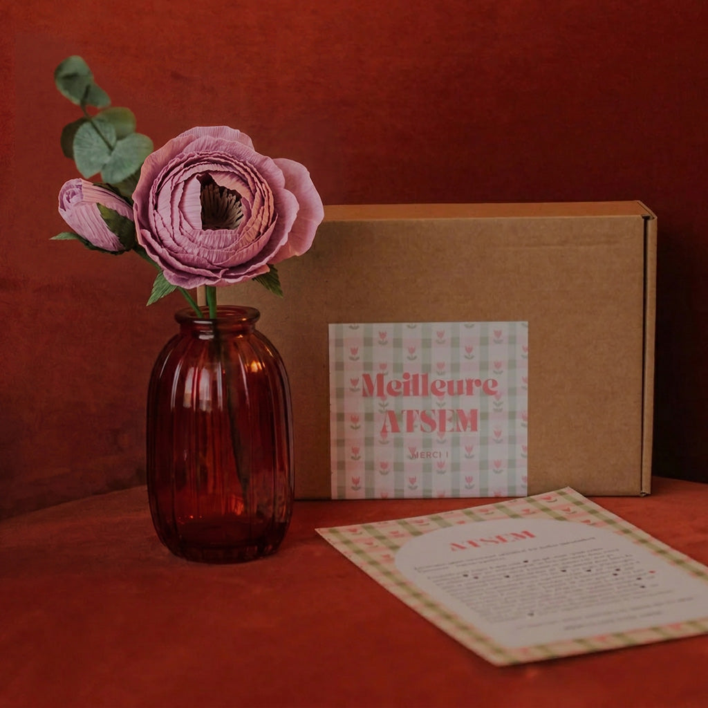 Flowrette Coffret Meilleure ATSEM rose papier vase verre