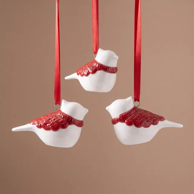 Sia Lappi oiseau suspension Noël rouge 7 cm en grès