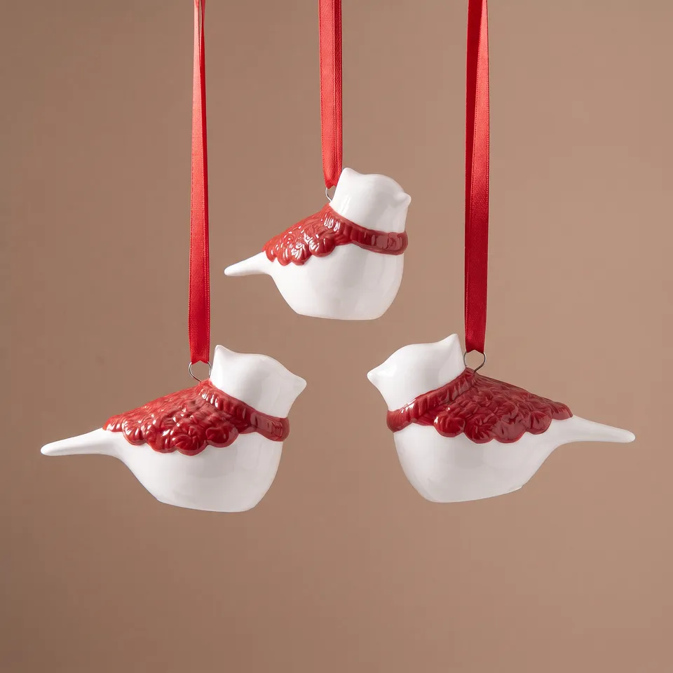 Sia Lappi oiseau suspension Noël rouge 7 cm en grès
