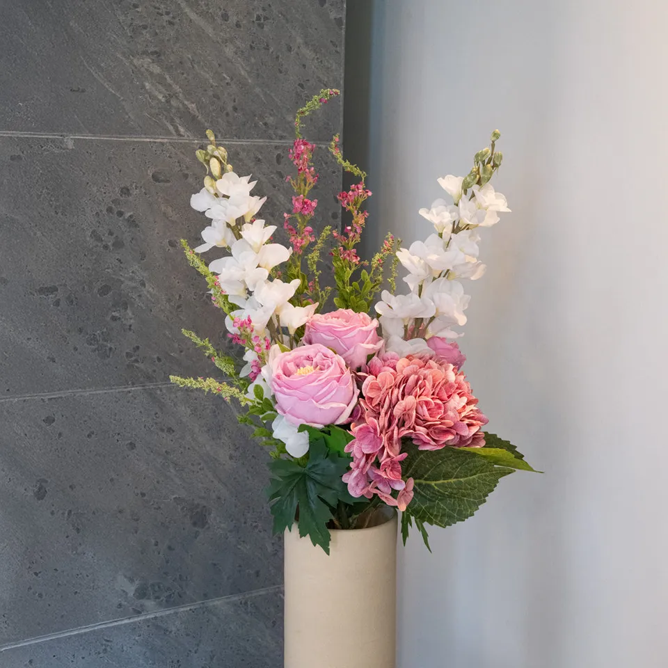 Flowrette Juliette bouquet fleurs artificielles rose blanc romantique