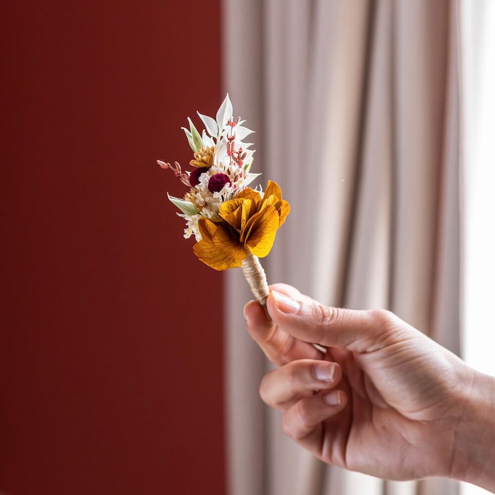 Flowrette Andréa boutonnière mariage fleurs séchées