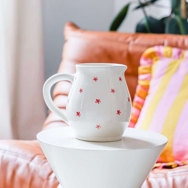 Flowrette pichet floral blanc rose céramique vintage