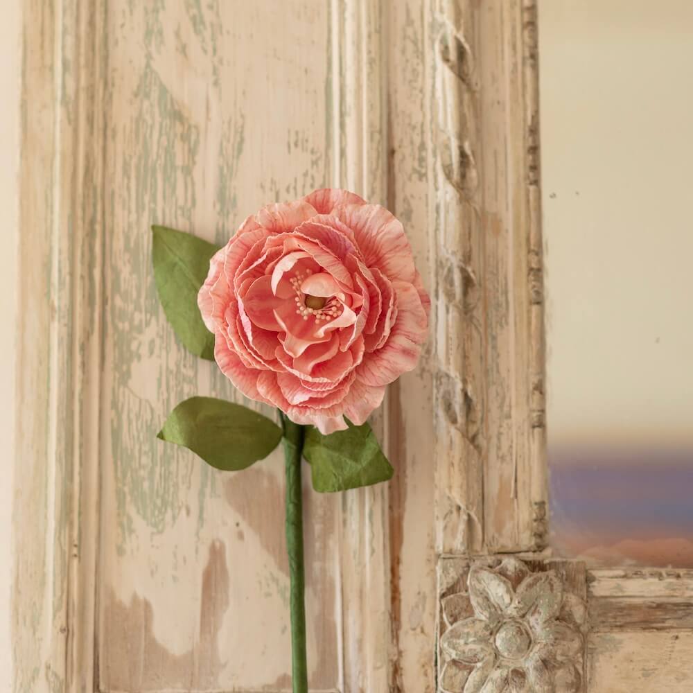 Flowrette Camélia fleur en papier rose pâle x1 éternelle