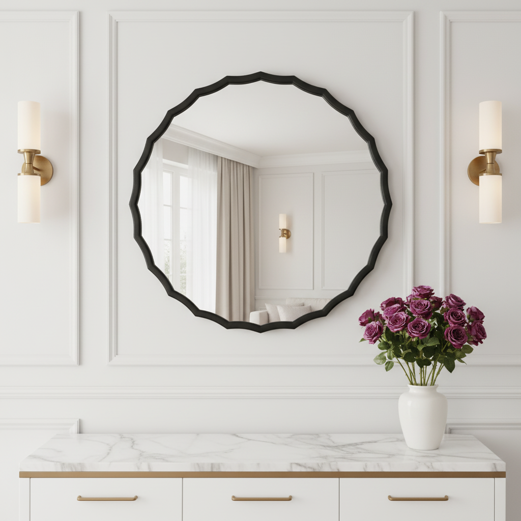 Sia Home Ondine miroir rond bois 76cm blanc