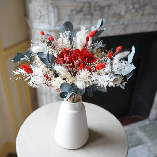 Flowrette Valentin bouquet fleurs séchées rouge hortensia