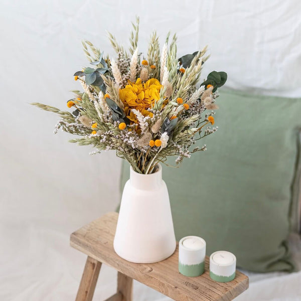Flowrette Ambroise bouquet fleurs sechees jaune safran S
