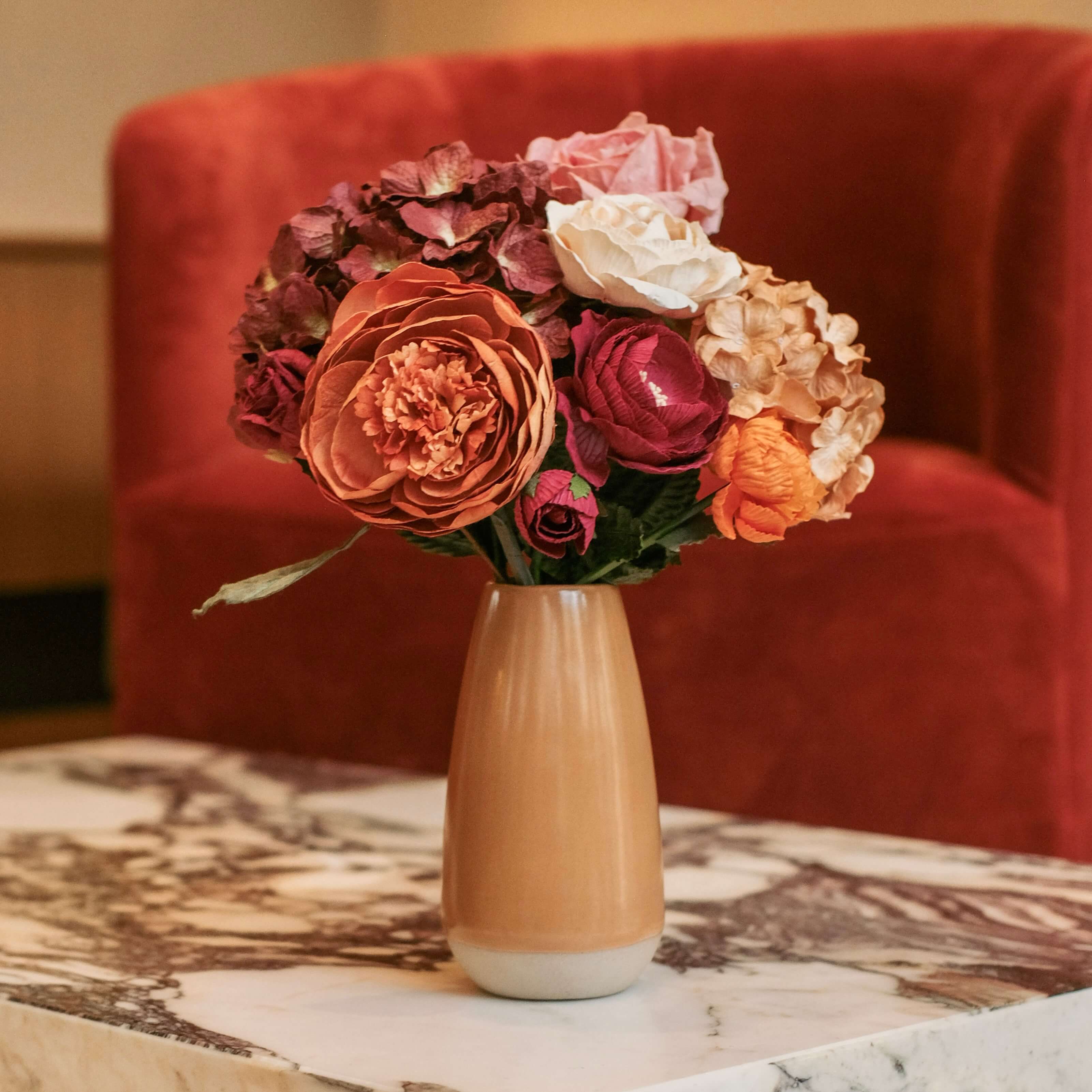 Flowrette Mucha bouquet fleurs papier terracotta bordeaux durable