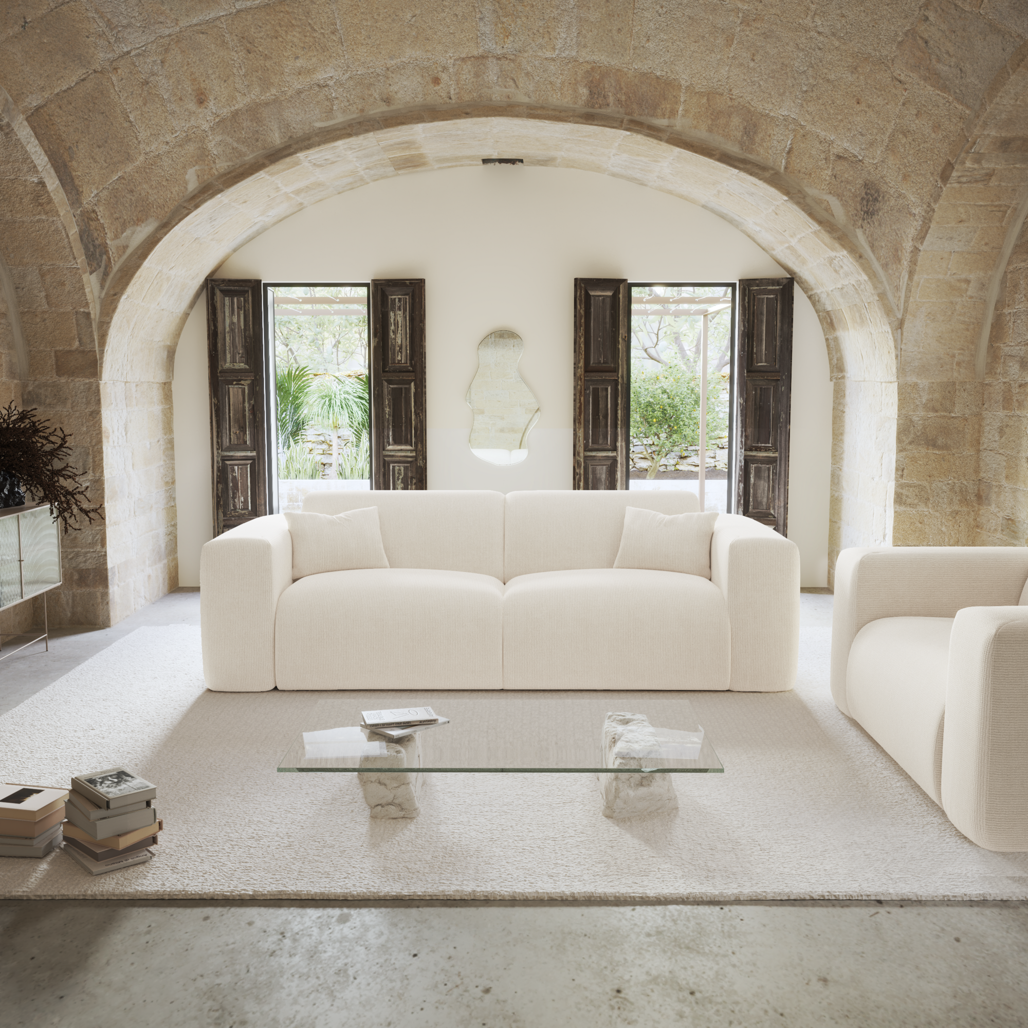 Sia Home Myra canapé convertible crème tissu arrondi