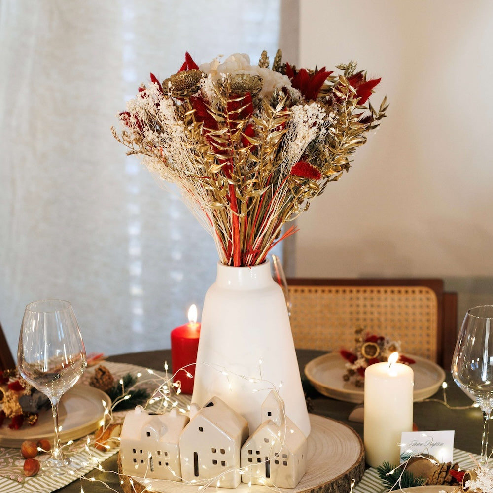 Flowrette Hiver bouquet fleurs séchées rouge taille M