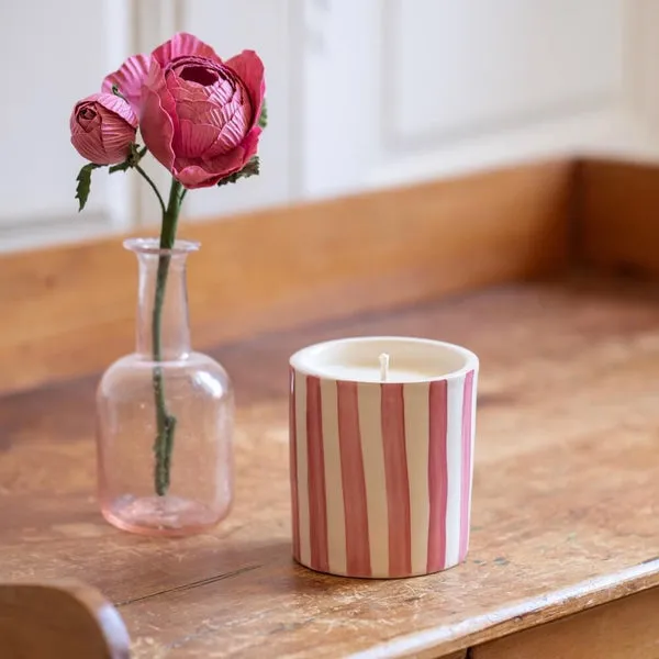 Flowrette Rose bougie parfumée musc pot rayé vert