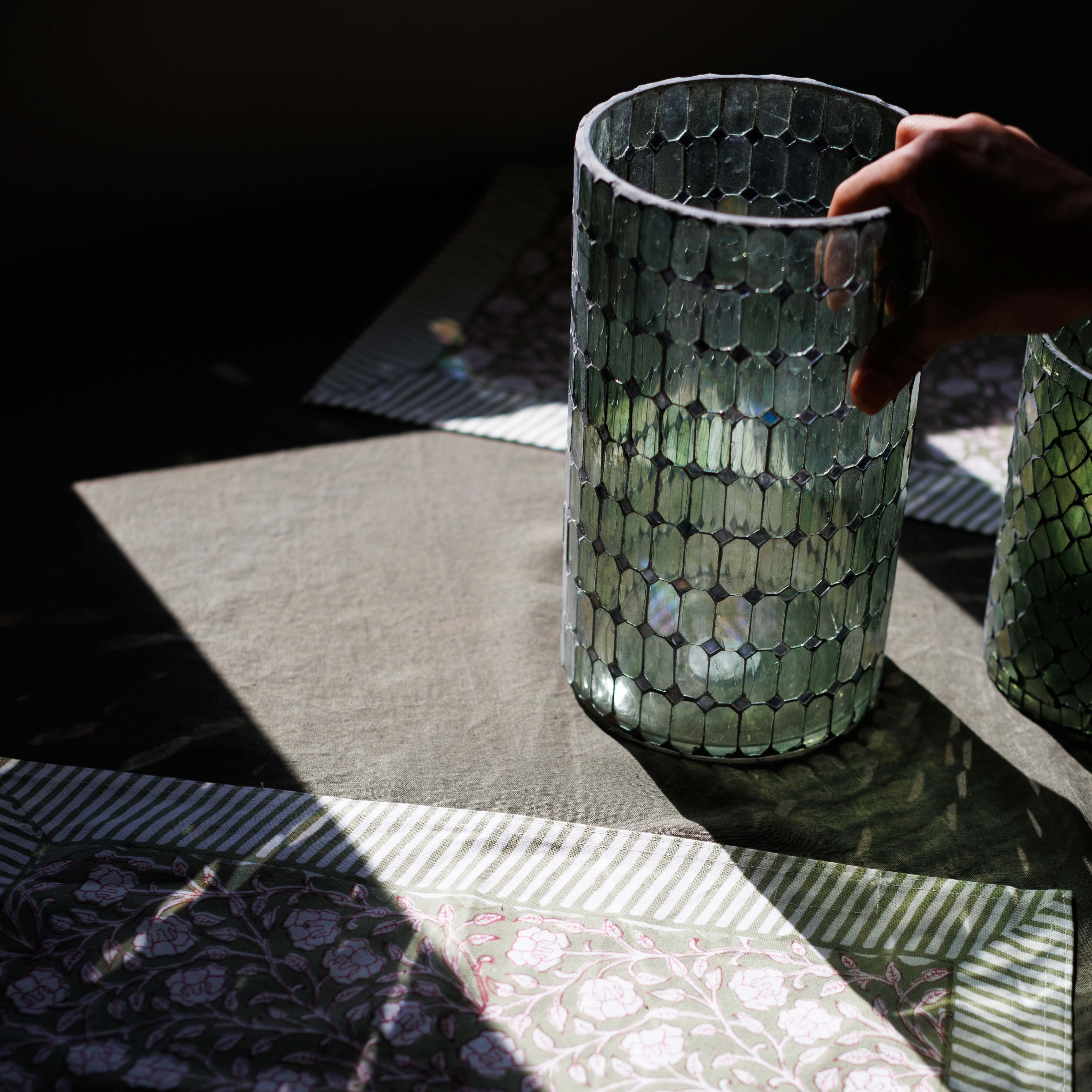 Flowrette Mosaïc Grand vase verre vert vitrail