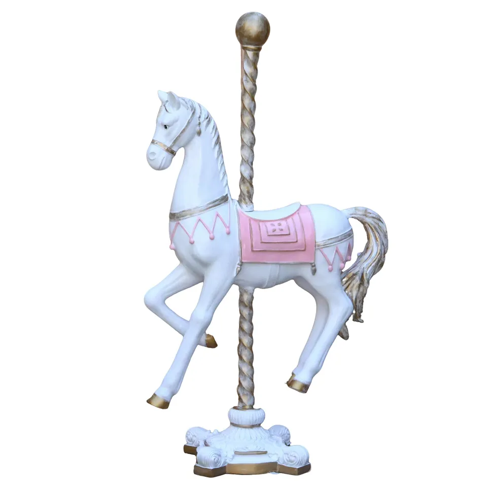 Feuillazur cheval résine XXL rose 140x50x190 cm Noël