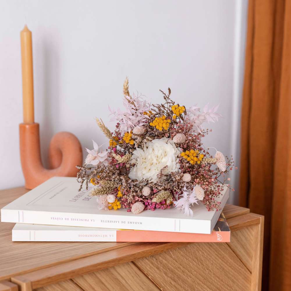 Flowrette Lucien bouquet fleurs séchées taille M rose champêtre