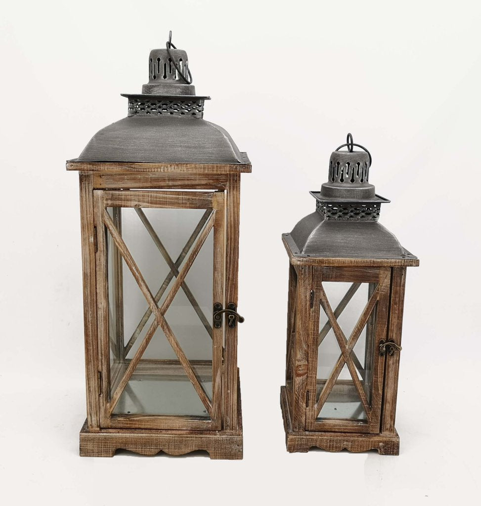 Feuillazur Rungis Lanternes marron lanterne bois 18x46cm