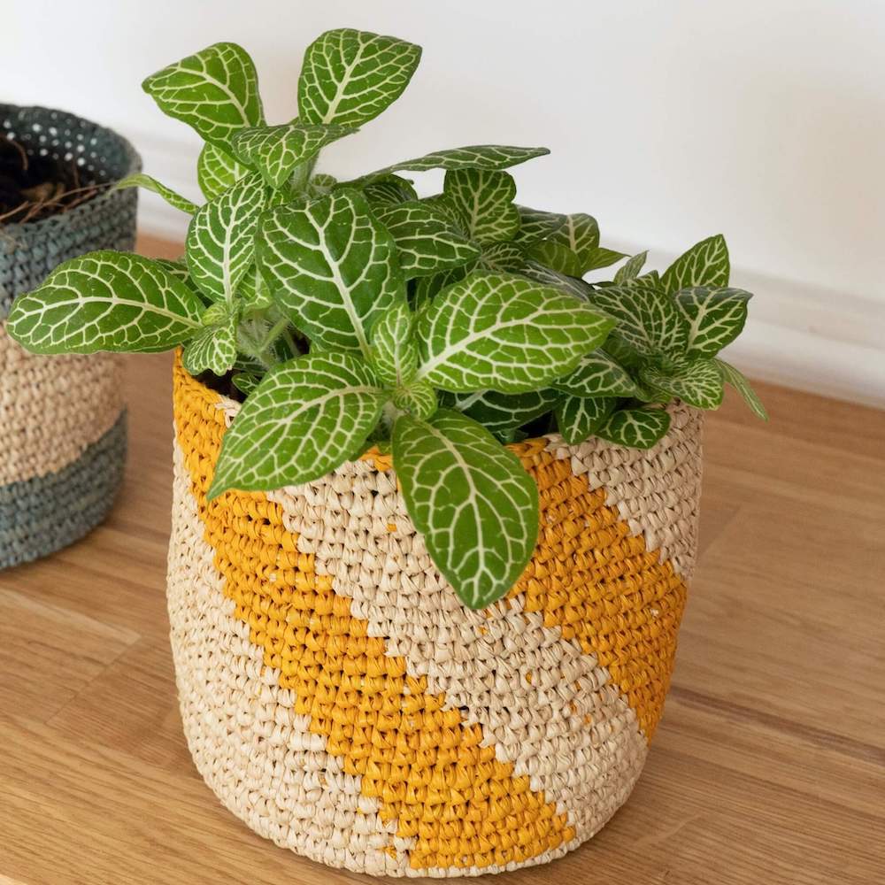 Flowrette Décoration cache-pot raphia Sarika 14 cm