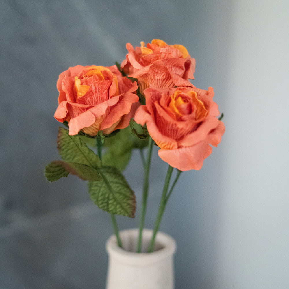 Flowrette Rose Lady fleur papier orange x1 éclat durable