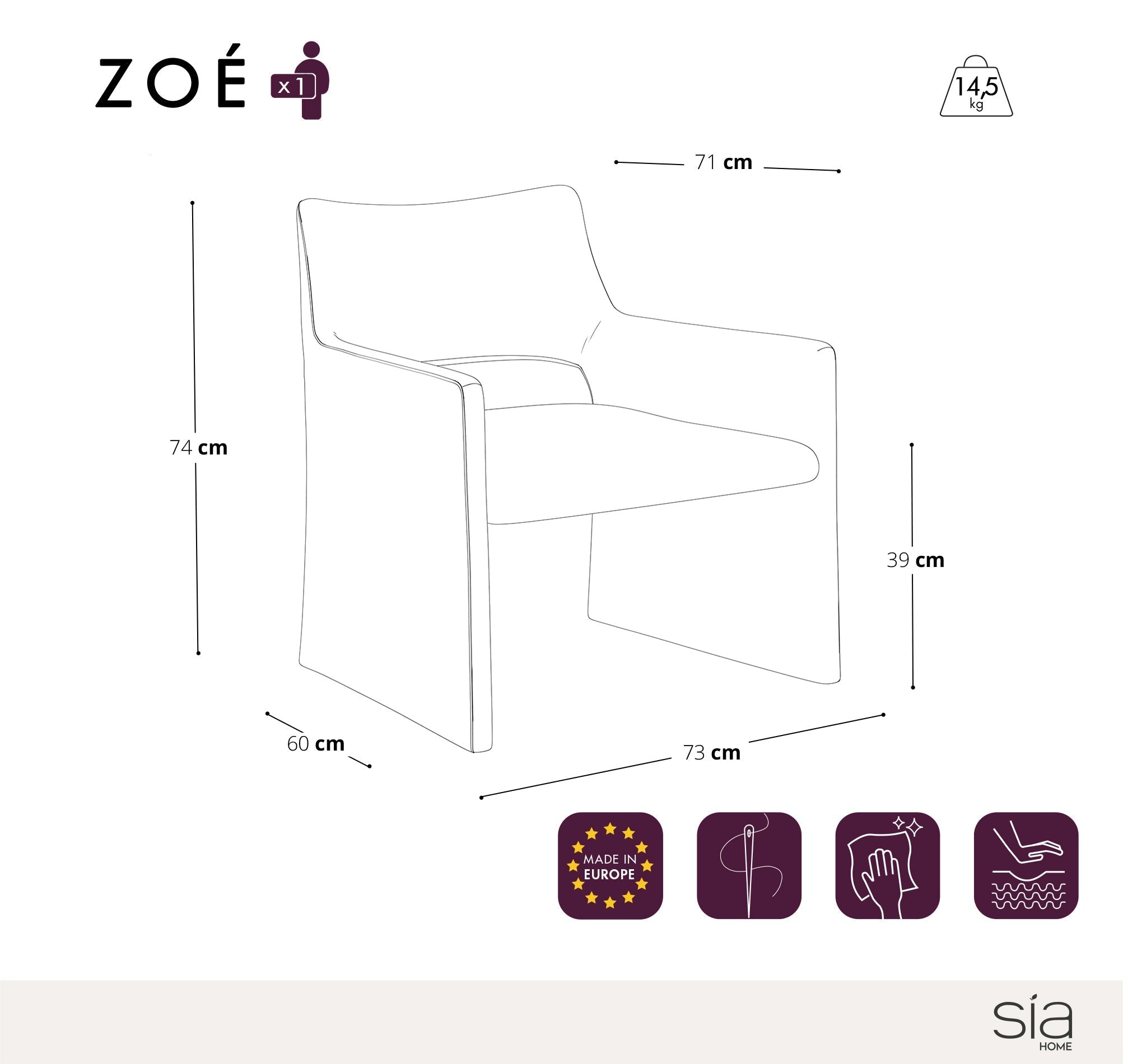 Sia Home Zoe chaise taupe assise confort