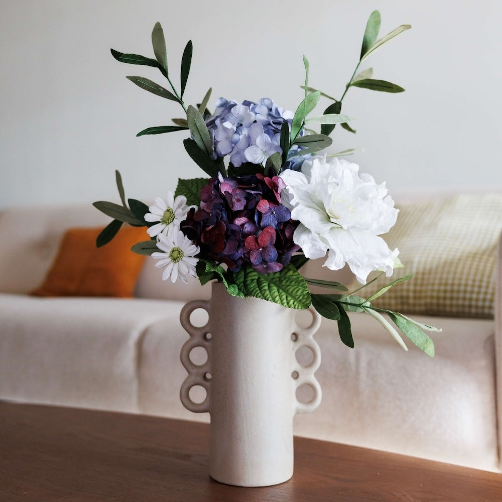 Flowrette O'Keeffe bouquet fleurs papier bleu blanc