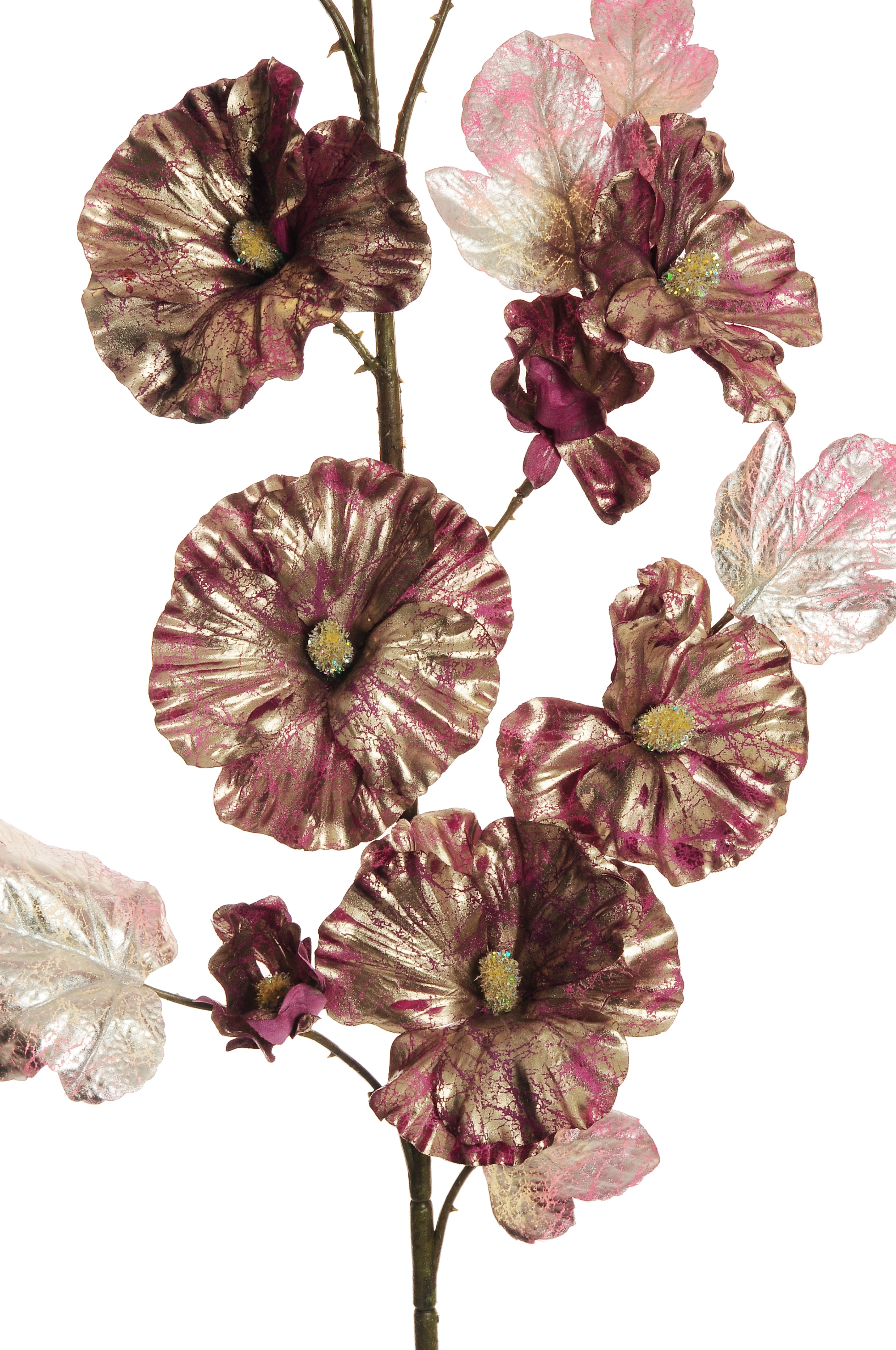 Feuillazur Rungis althéa métallisé fleur artificielle rose 150cm