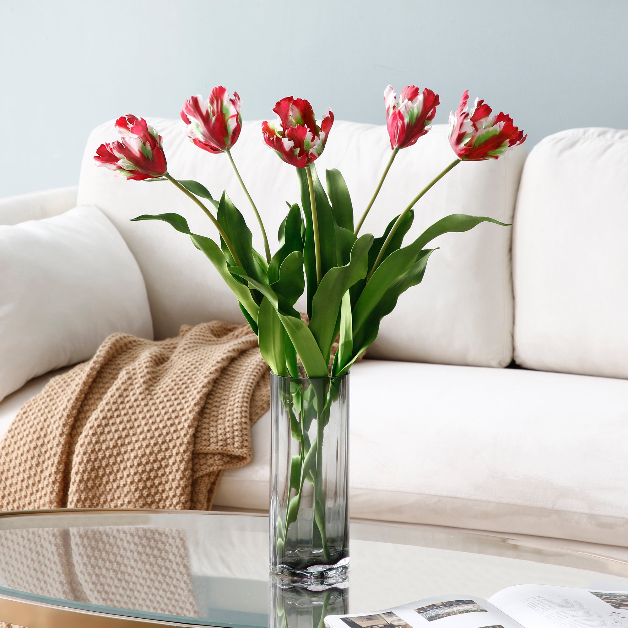 Sia Home Tulipe Perroquet fleur artificielle rose 63 cm