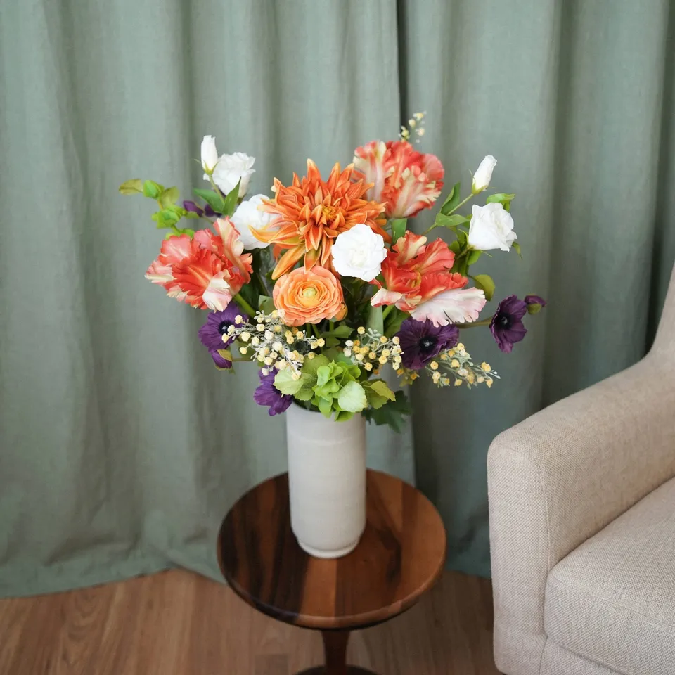 Flowrette Honorine bouquet fleurs artificielles orange éternel