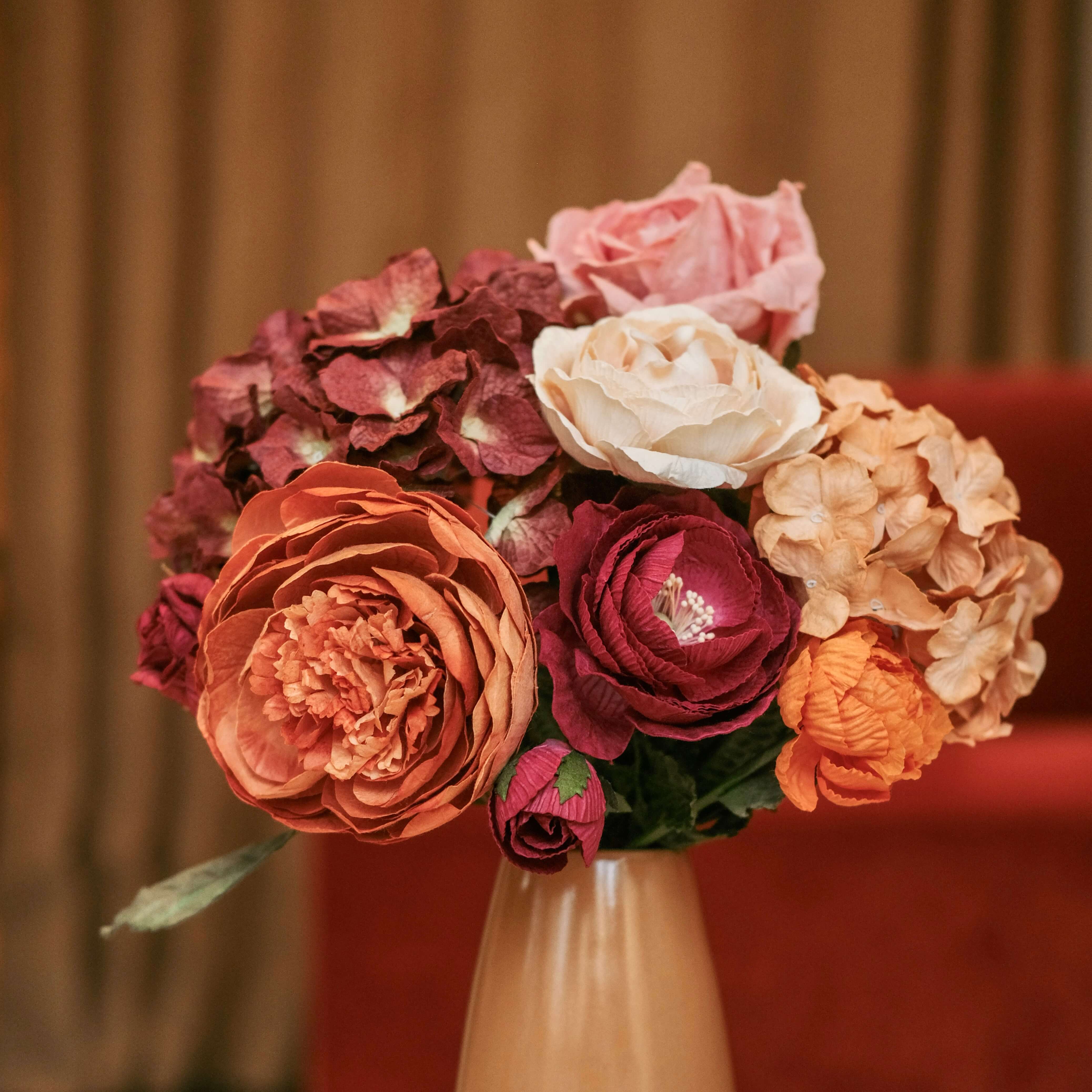Flowrette Mucha bouquet fleurs papier terracotta bordeaux durable