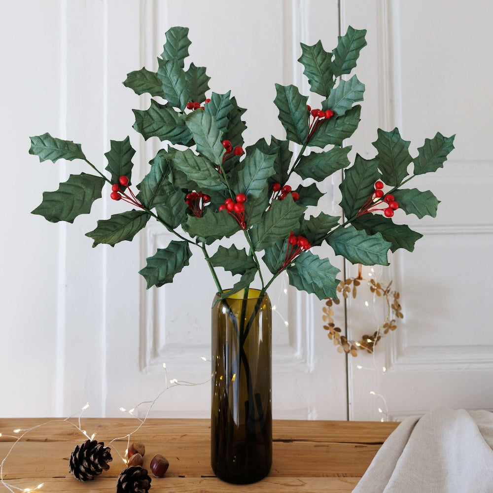 Flowrette Houx branche en papier fleur x1 Noël