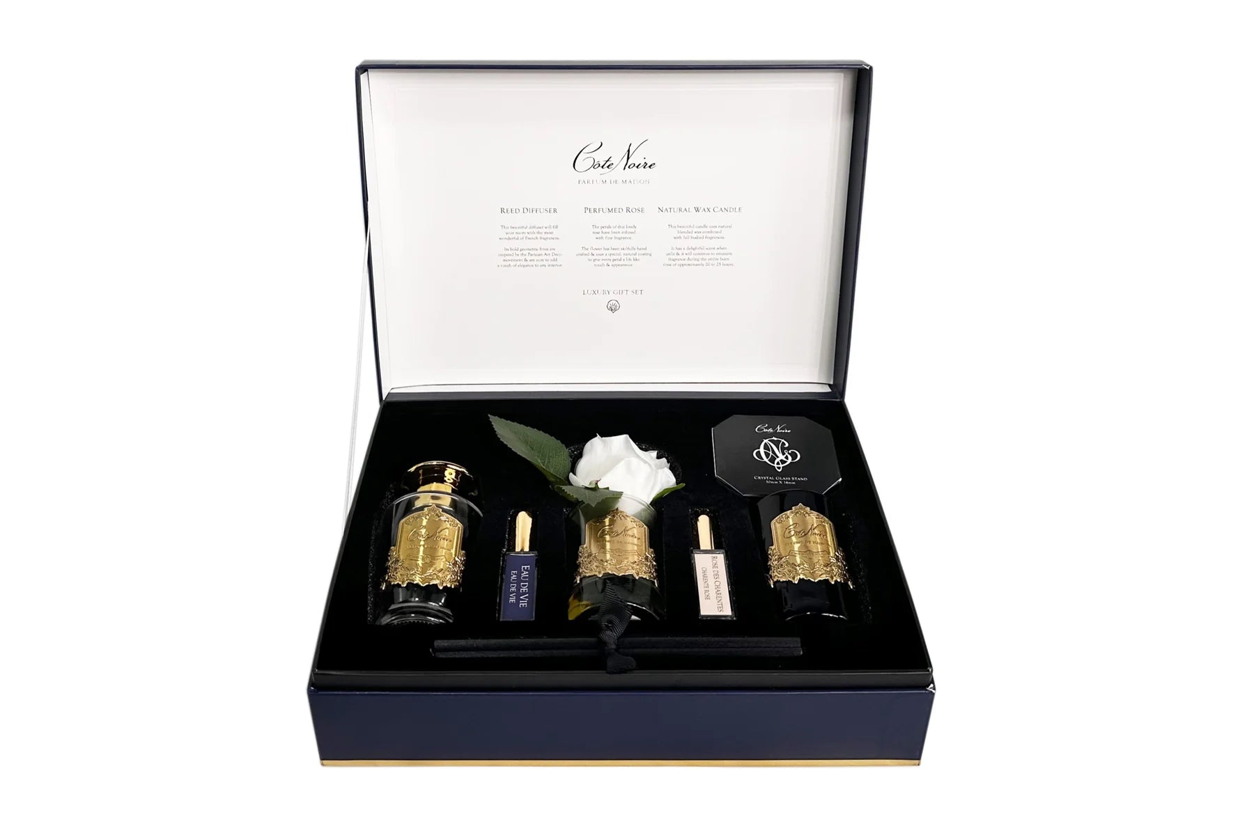 Côte Noire Gift Packs GP04 coffret eau de vie rose bougie